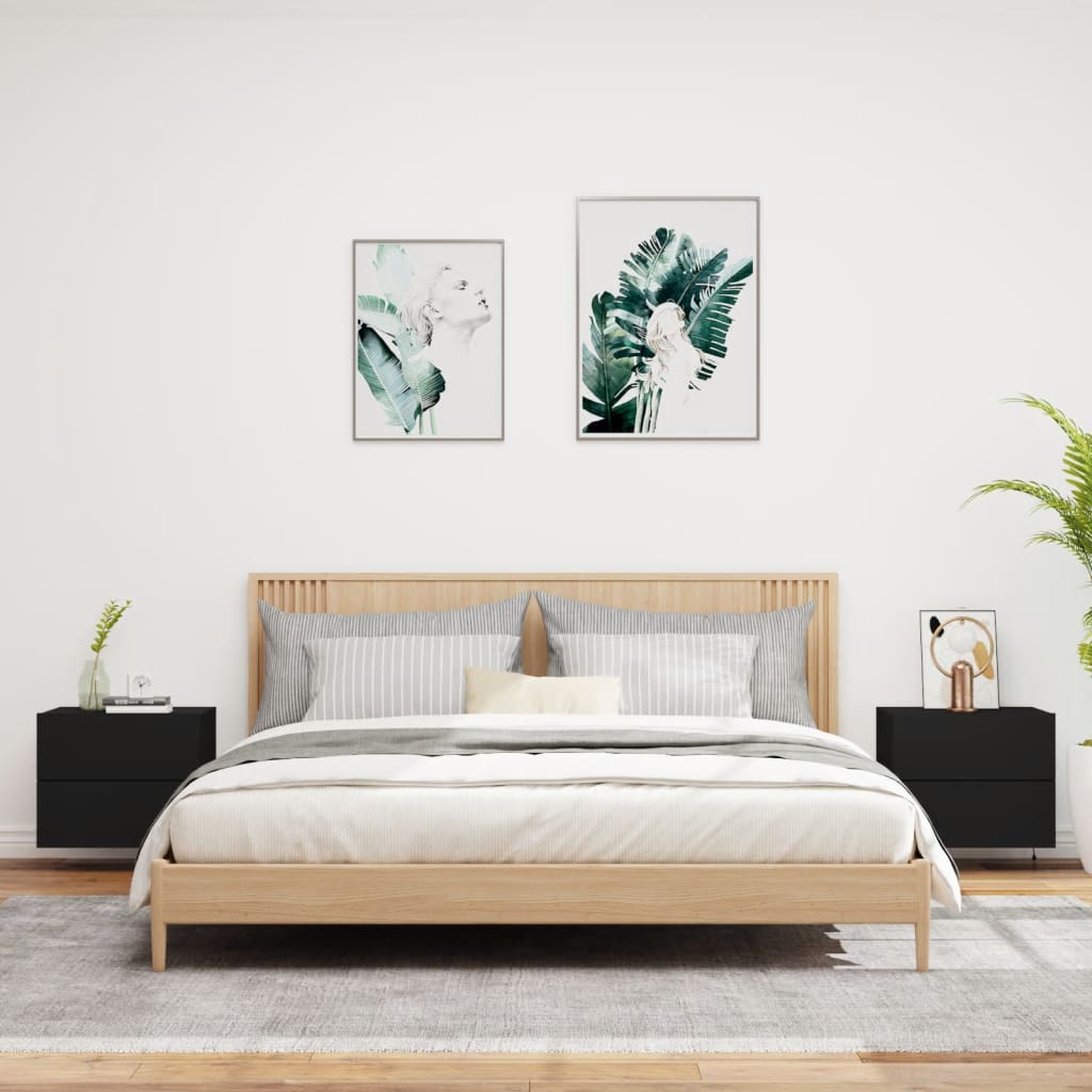 Vegghengte nattbord med LED-lys 2 stk svart