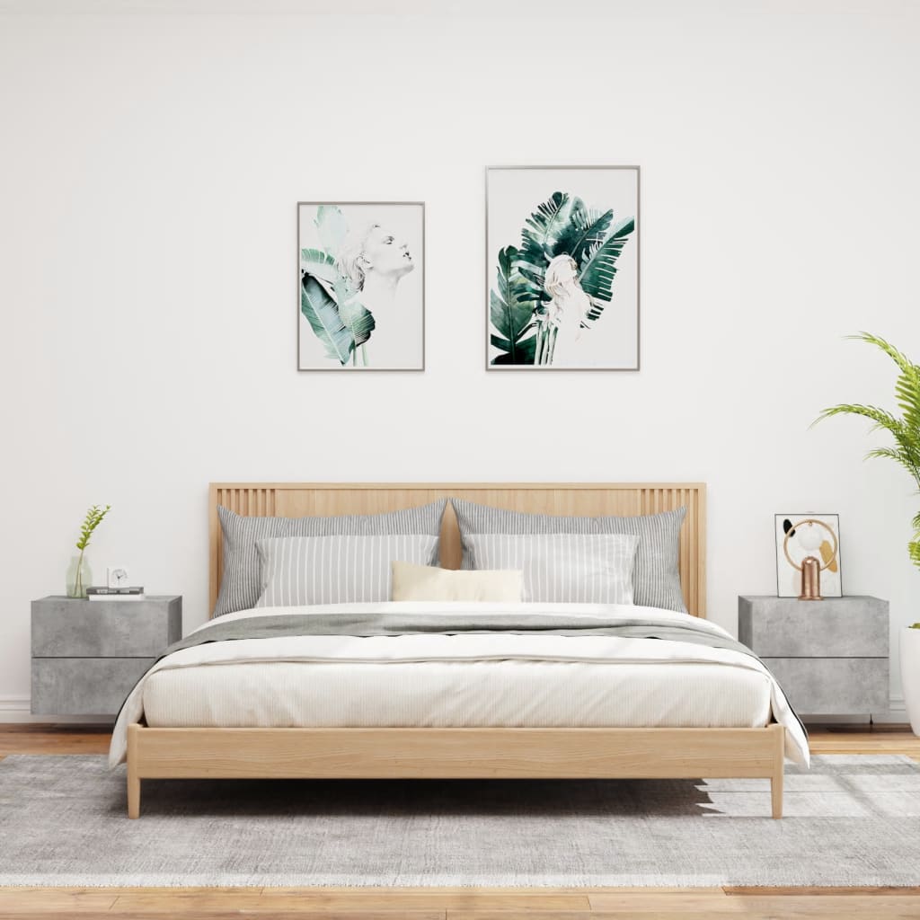 Vegghengte nattbord med LED-lys 2 stk betonggrå