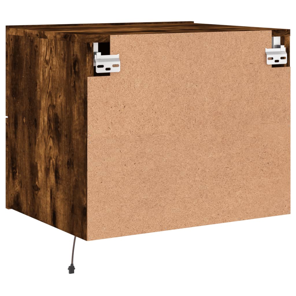 Vegghengt nattbord med LED-lys røkt eik