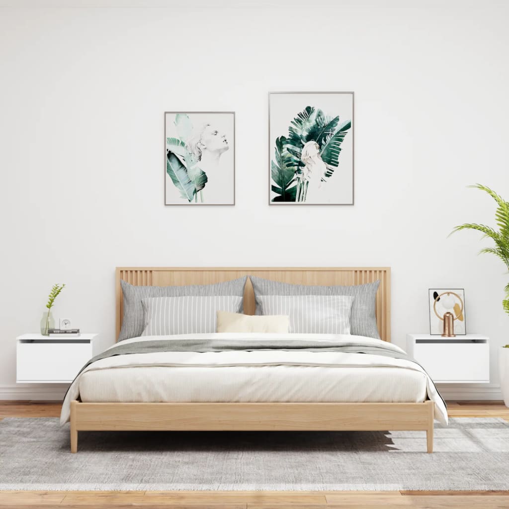 Vegghengte nattbord med LED-lys 2 stk hvit