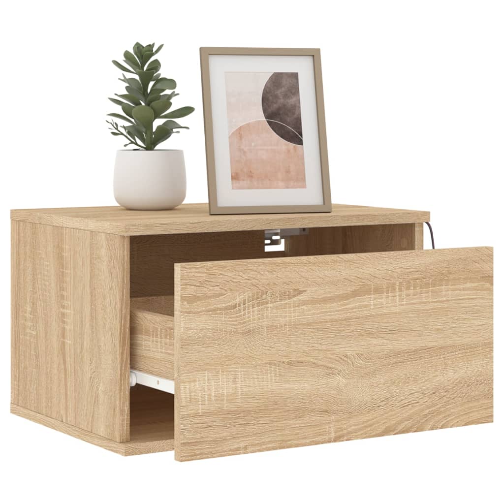 Vegghengte nattbord med LED-lys 2 stk sonoma eik