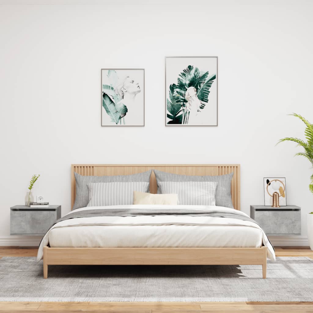 Vegghengte nattbord med LED-lys 2 stk betonggrå