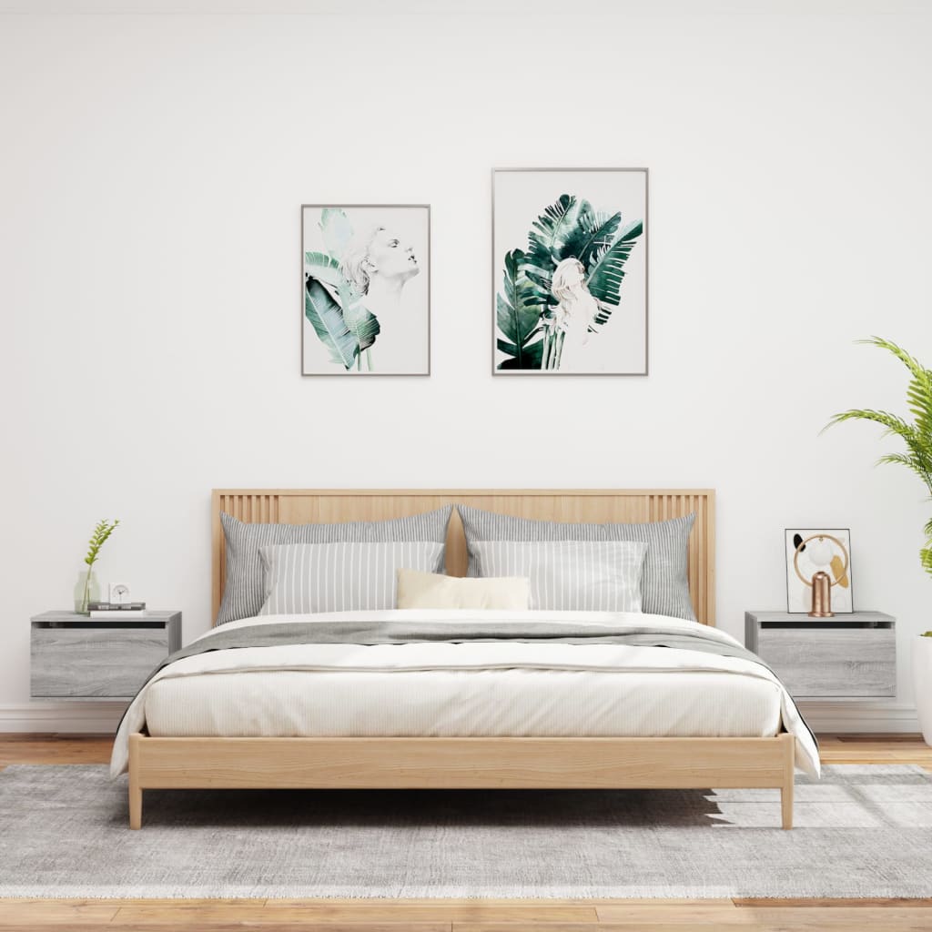 Vegghengte nattbord med LED-lys 2 stk grå sonoma