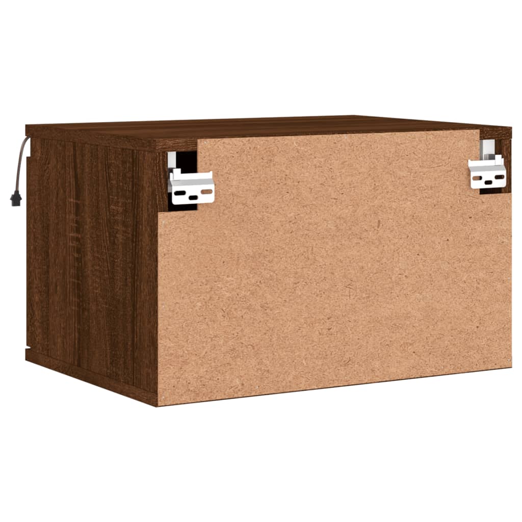 Vegghengt nattbord med LED-lys 2 stk brun eik