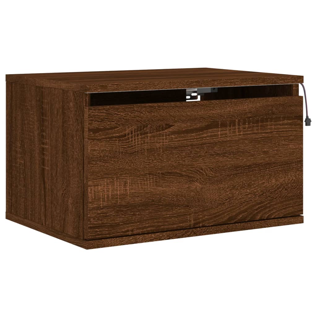 Vegghengte nattbord med LED-lys 2 stk brun eik
