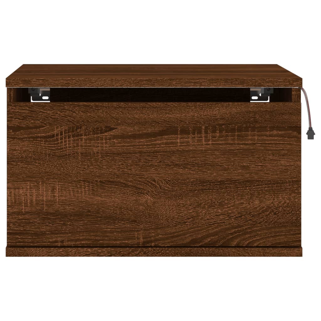 Vegghengte nattbord med LED-lys 2 stk brun eik