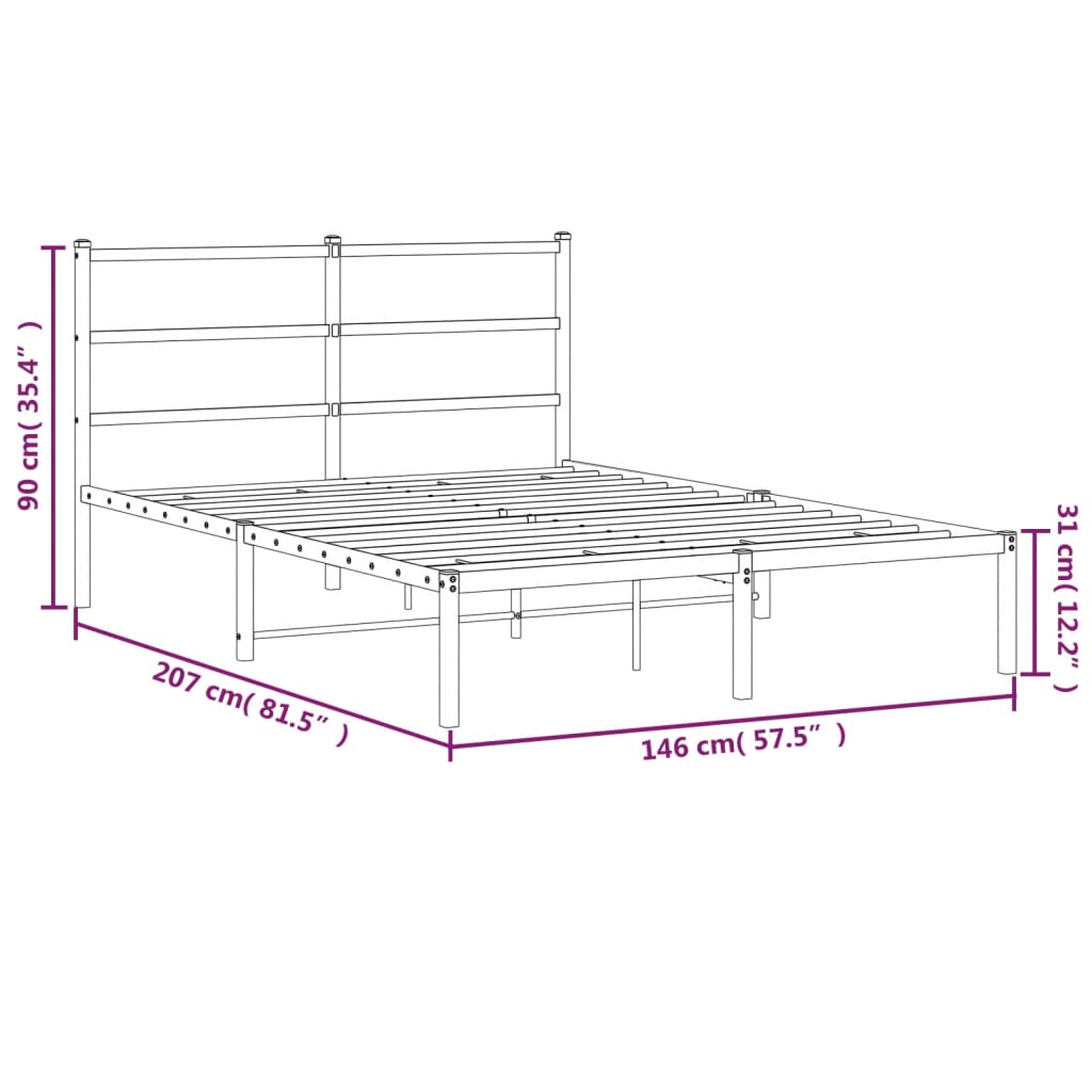Sengeramme i metall med sengegavl svart 140x200 cm