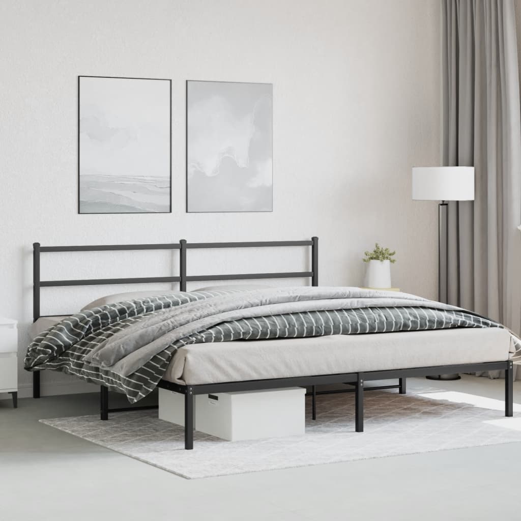 Sengeramme i metall med sengegavl svart 183x213 cm
