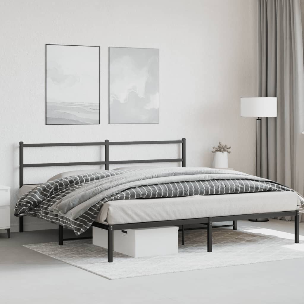 Sengeramme i metall med sengegavl svart 193x203 cm