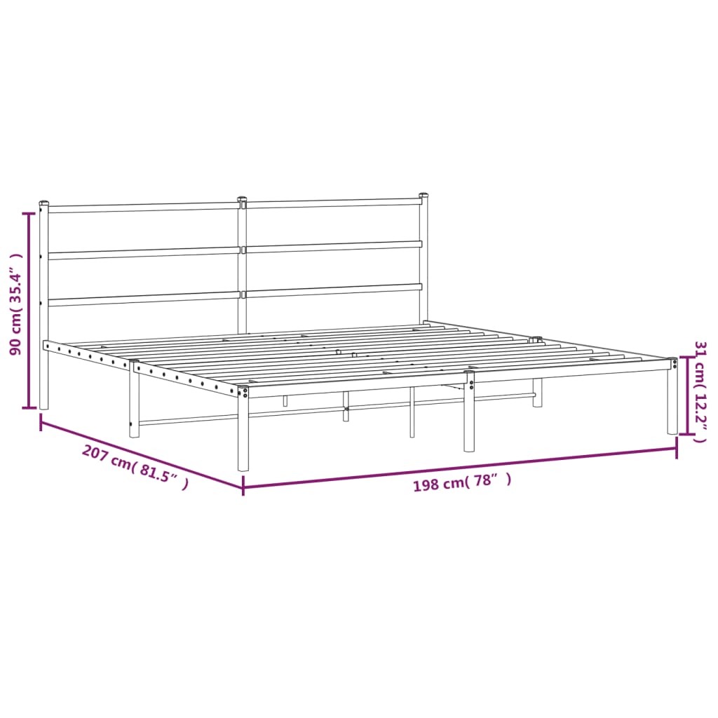 Sengeramme i metall med sengegavl svart 193x203 cm