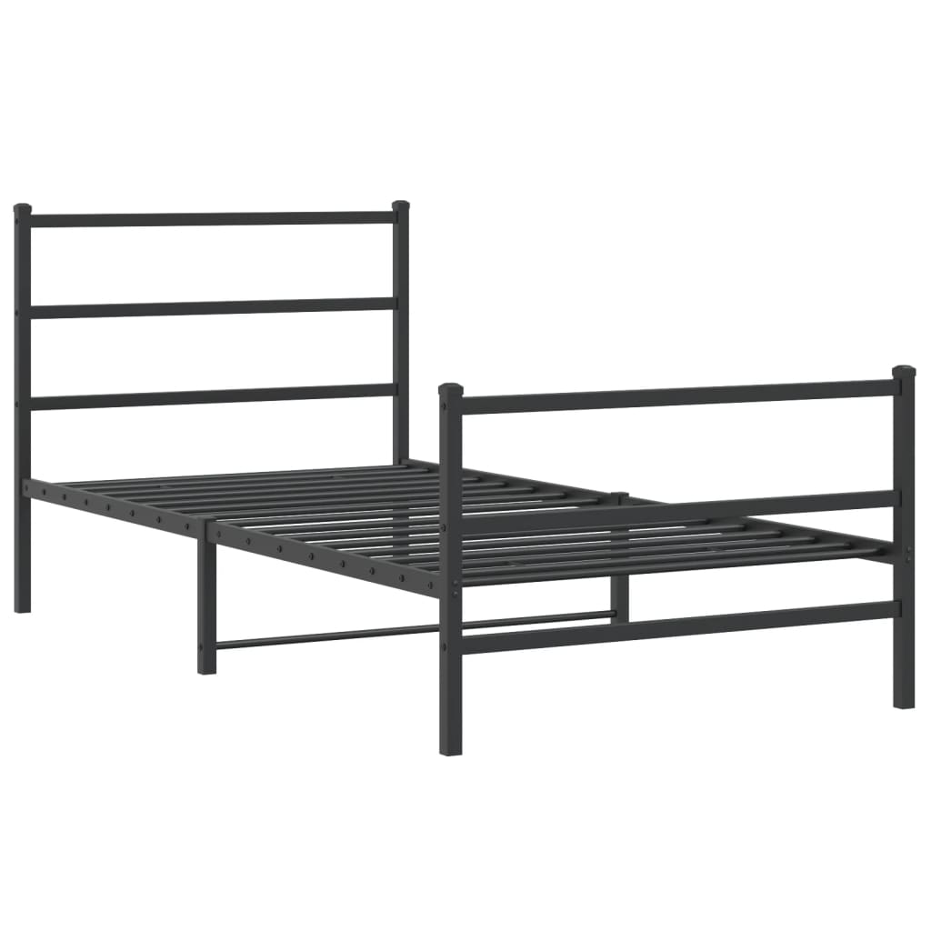 Sengeramme i metall med hode- og fotgavl svart 100x190 cm