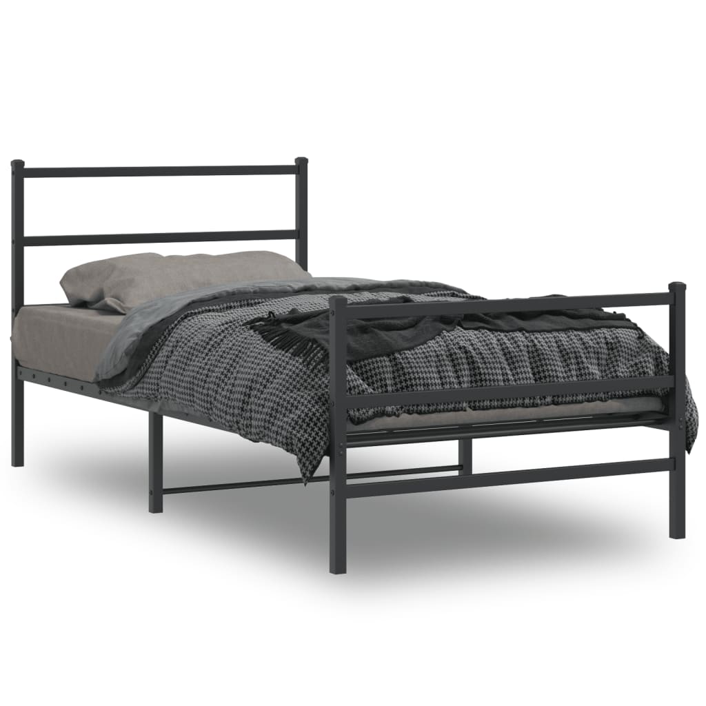 Sengeramme i metall med hode- og fotgavl svart 100x190 cm
