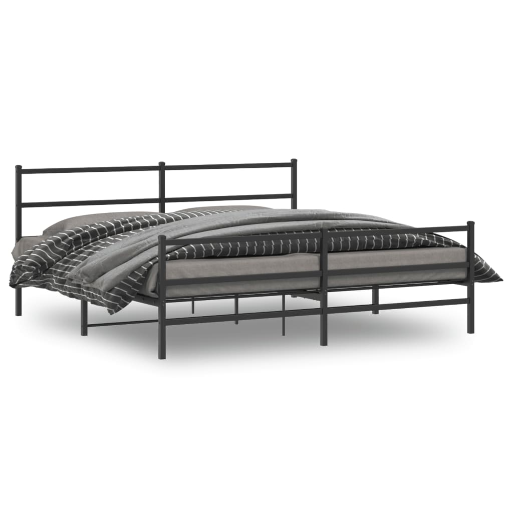 Sengeramme i metall med hode- og fotgavl svart 183x213 cm