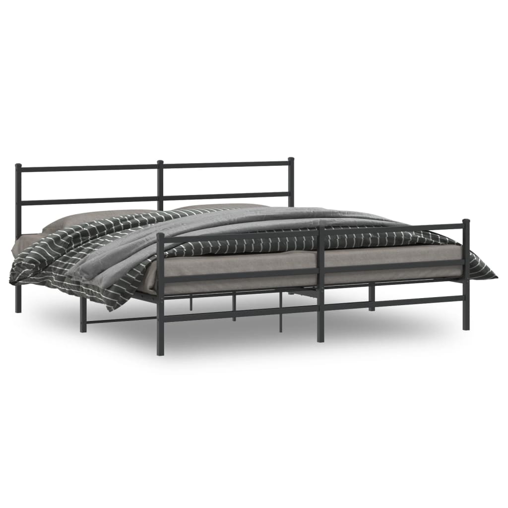 Sengeramme i metall med hode- og fotgavl svart 193x203 cm