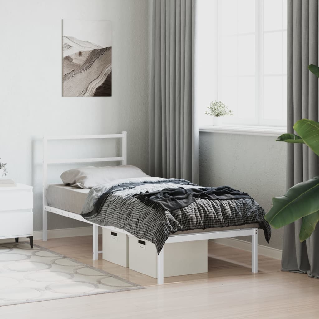 Sengeramme i metall med hodegavl hvit 80x200 cm
