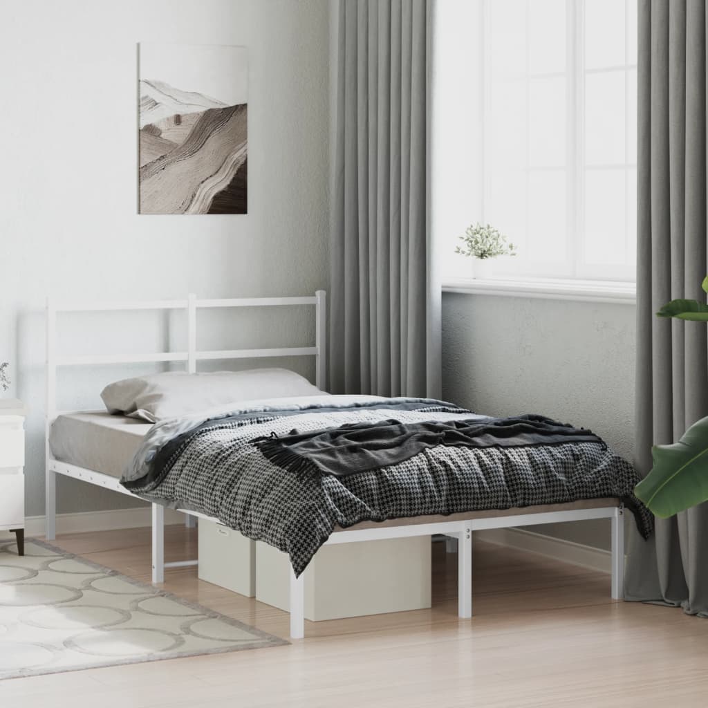 Sengeramme i metall med hodegavl hvit 120x190 cm