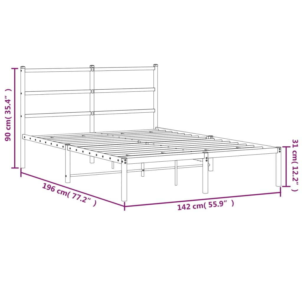 Sengeramme i metall med hodegavl hvit 135x190 cm