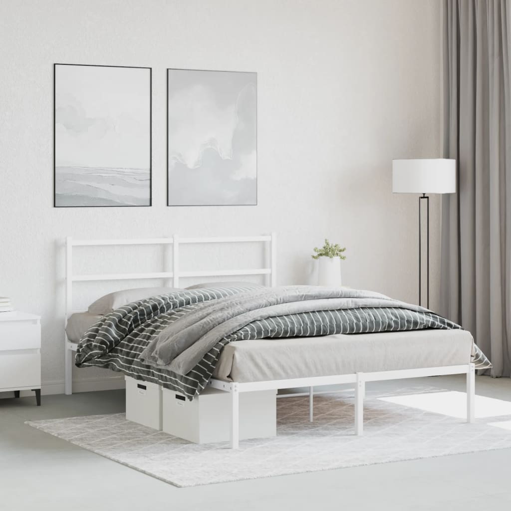 Sengeramme i metall med hodegavl hvit 140x190 cm