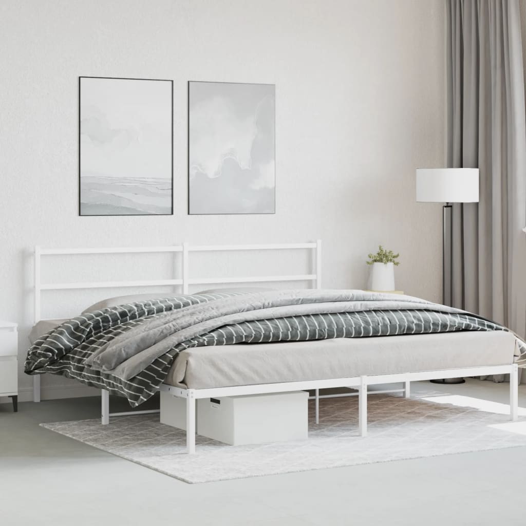Sengeramme i metall med hodegavl hvit 183x213 cm
