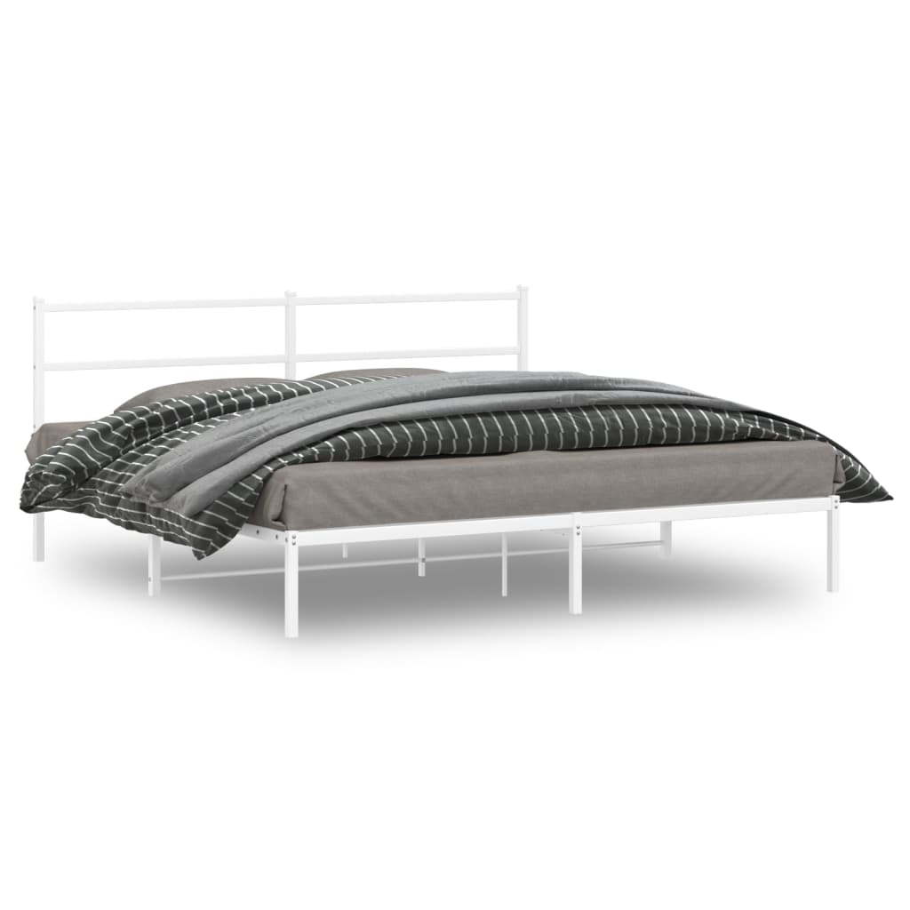 Sengeramme i metall med hodegavl hvit 193x203 cm