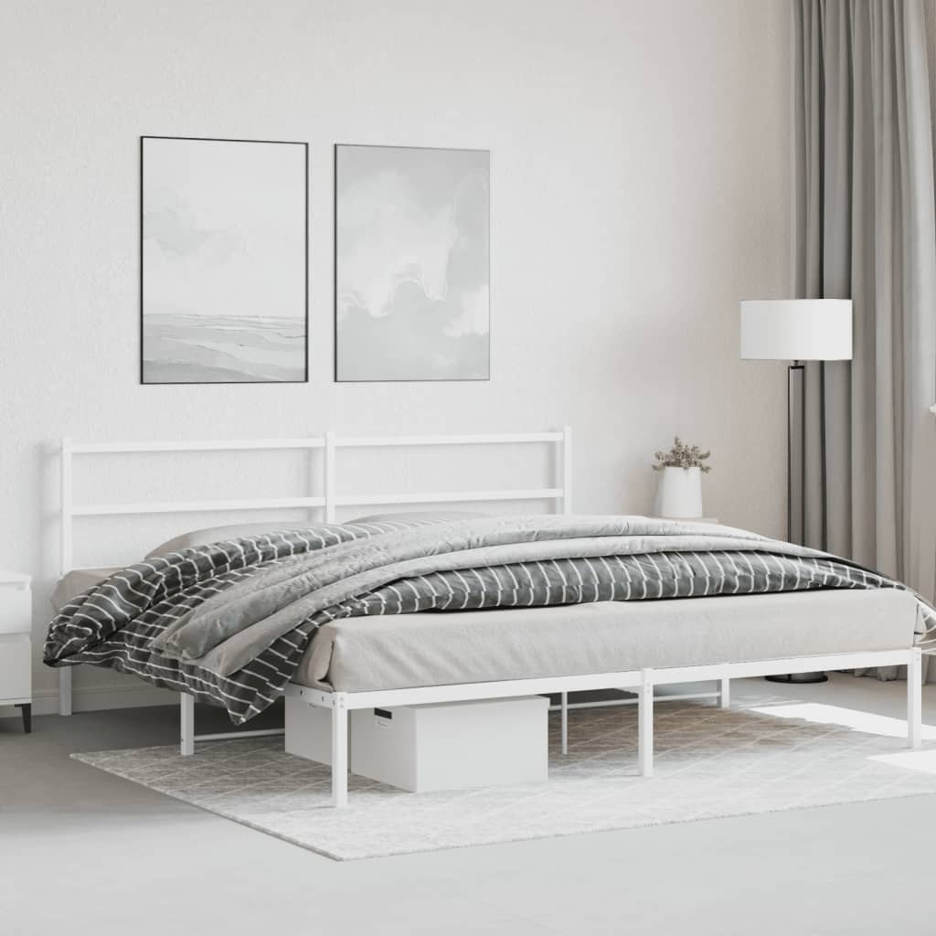 Sengeramme i metall med sengegavl hvit 200x200 cm
