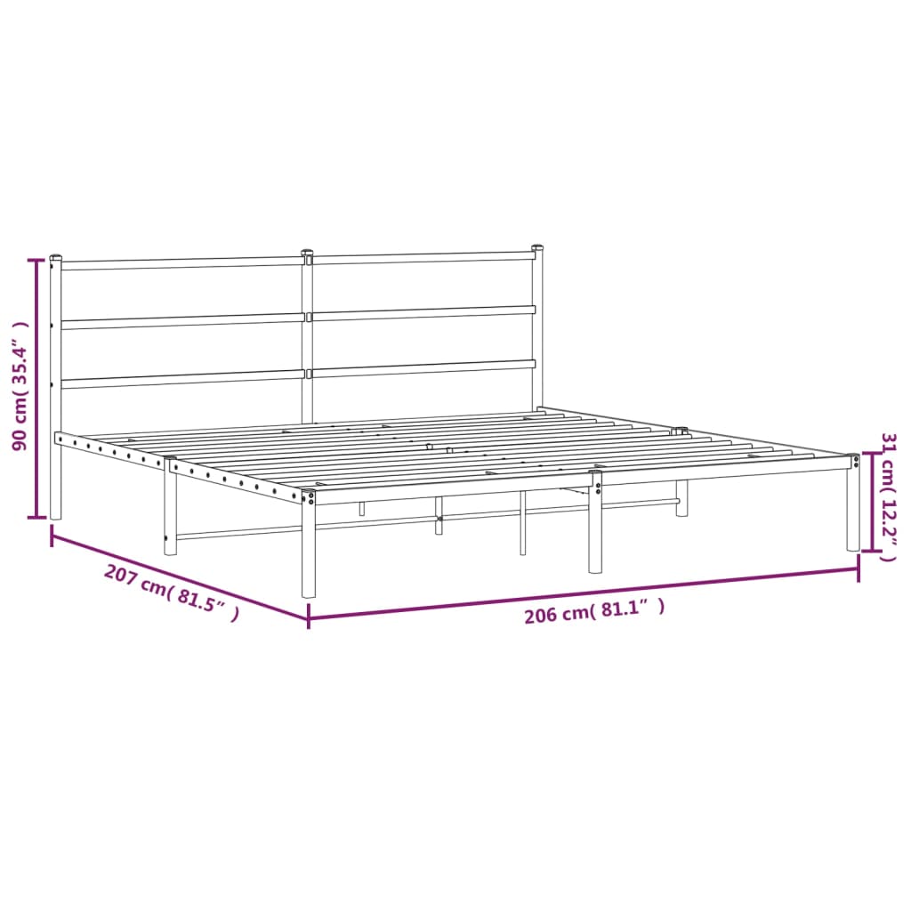 Sengeramme i metall med sengegavl hvit 200x200 cm