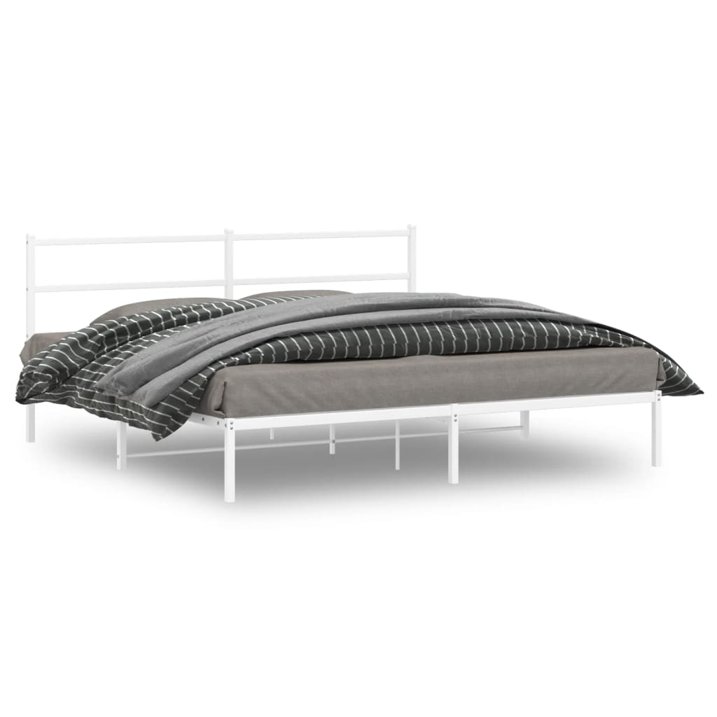 Sengeramme i metall med sengegavl hvit 200x200 cm