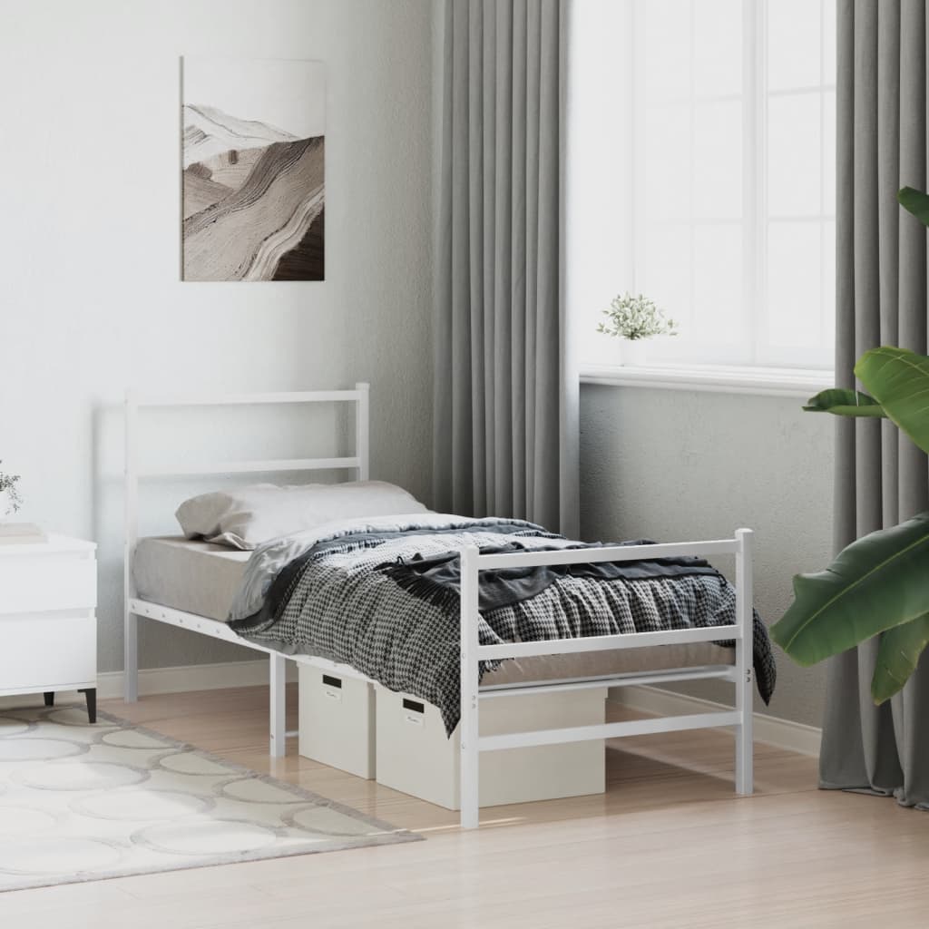 Sengeramme i metall med hode- og fotgavl hvit 75x190 cm