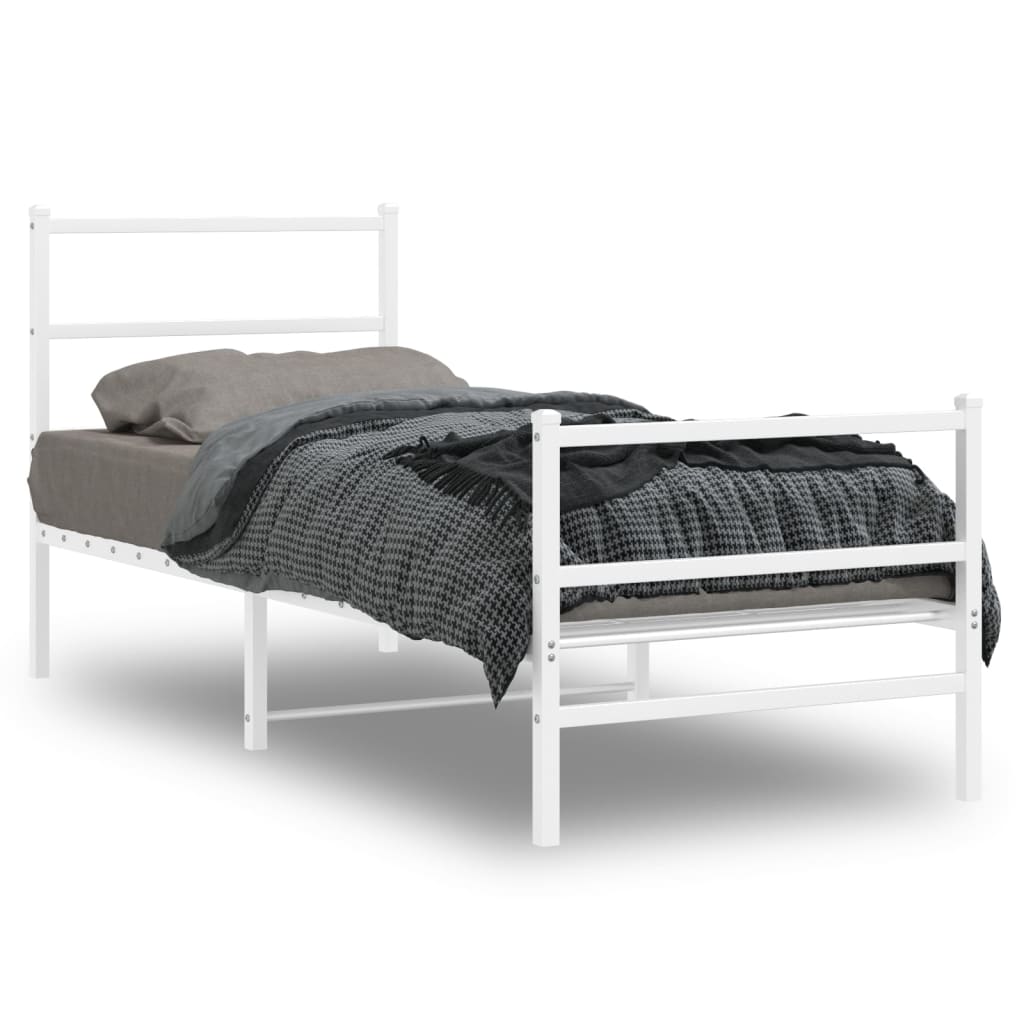 Sengeramme i metall med hode- og fotgavl hvit 75x190 cm