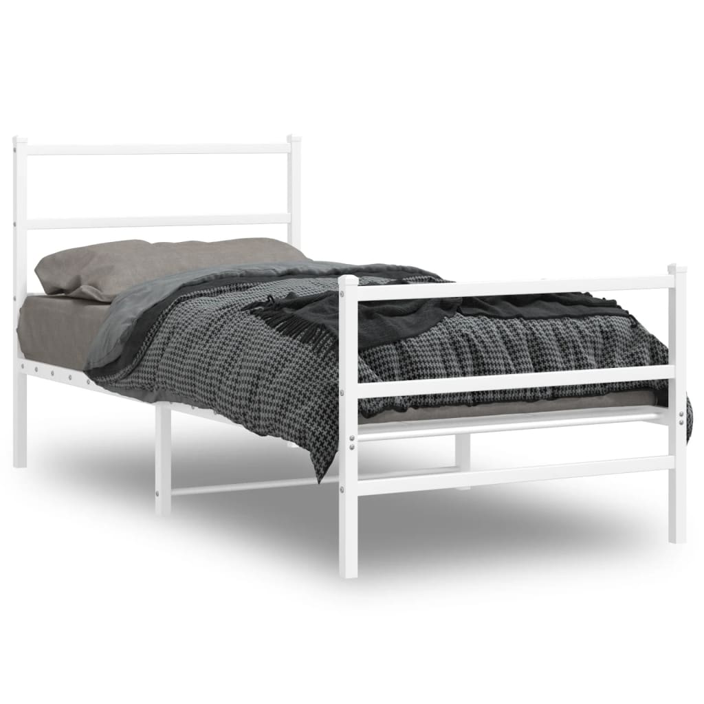 Sengeramme i metall med hode- og fotgavl hvit 90x190 cm