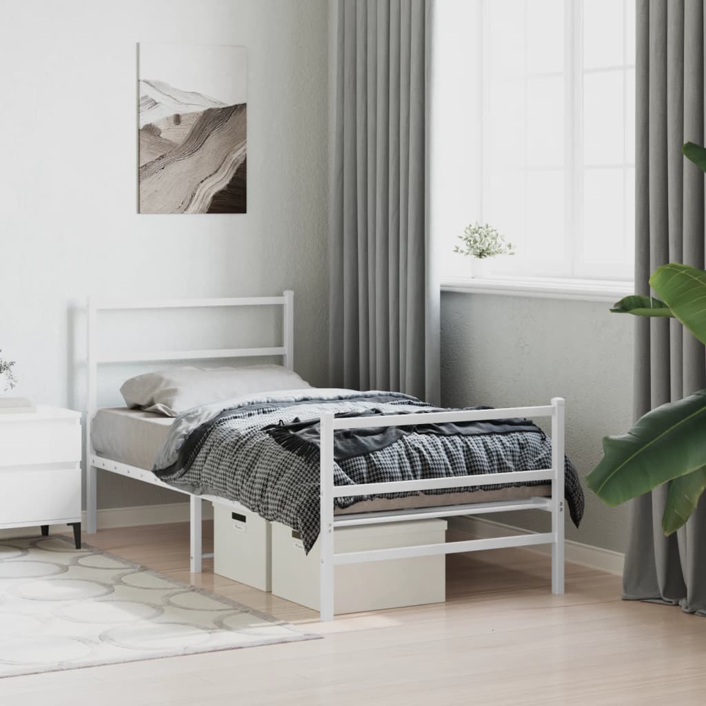 Sengeramme i metall med hode- og fotgavl hvit 90x200 cm