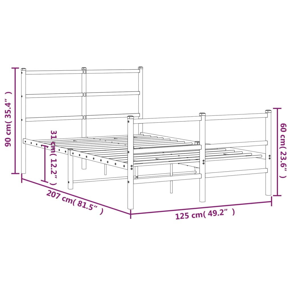 Sengeramme i metall med hode- og fotgavl hvit 120x200 cm