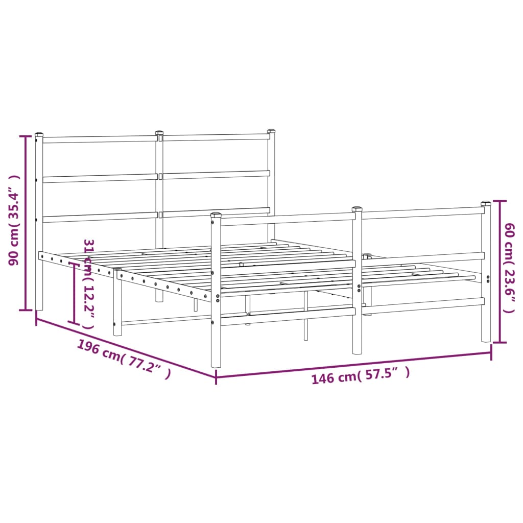 Sengeramme i metall med hode- og fotgavl hvit 140x190 cm