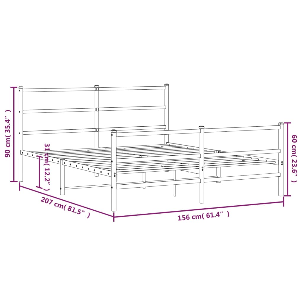 Sengeramme i metall med hode- og fotgavl hvit 150x200 cm