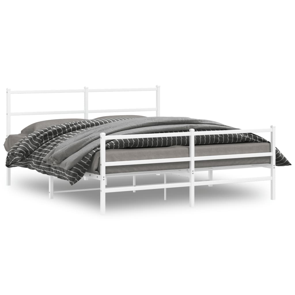 Sengeramme i metall med hode- og fotgavl hvit 150x200 cm