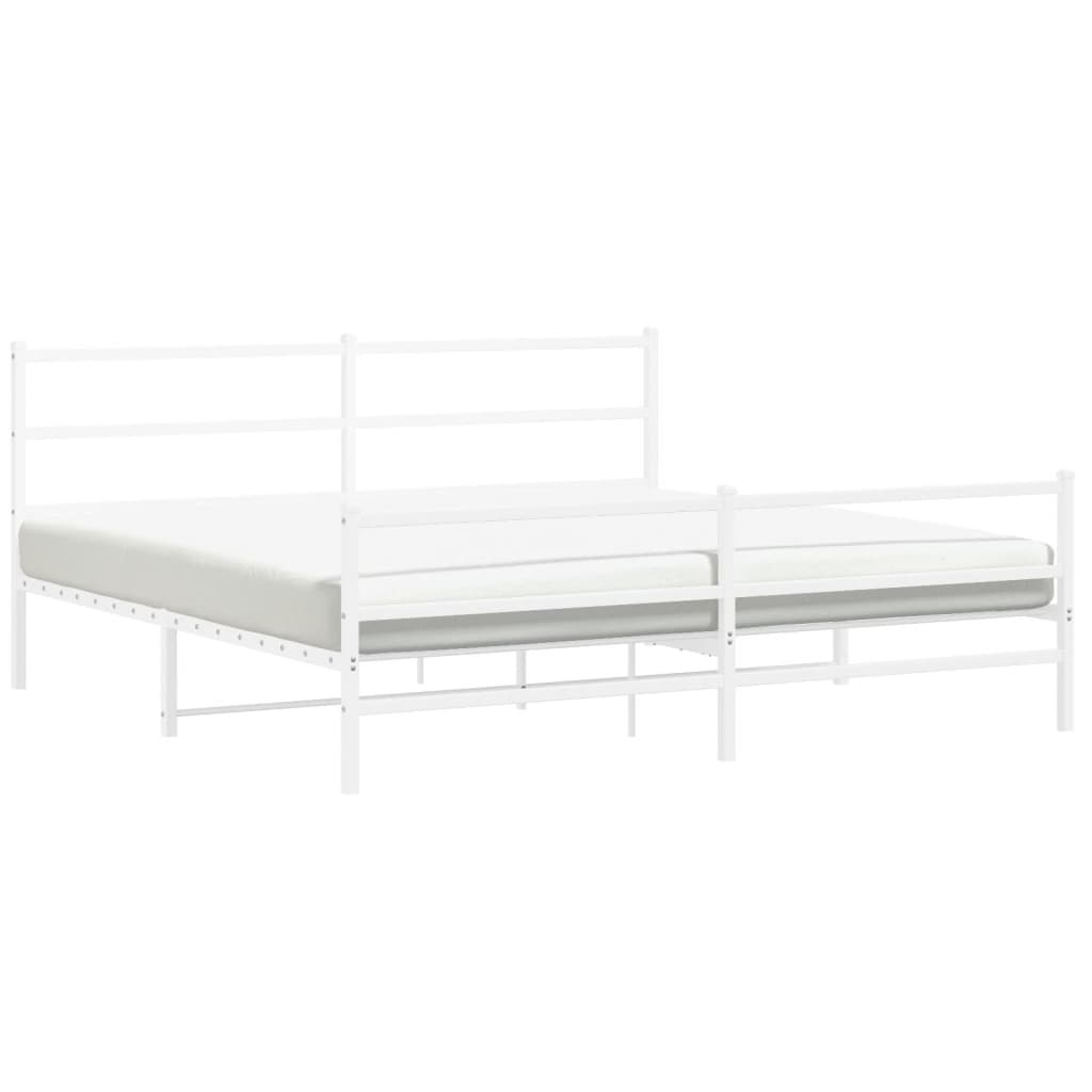 Sengeramme i metall med hode- og fotgavl hvit 193x203 cm