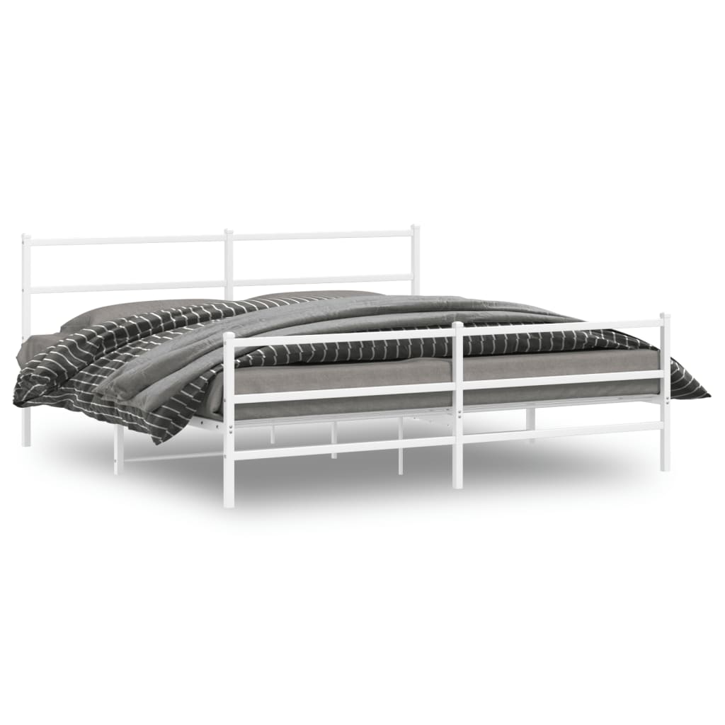 Sengeramme i metall med hode- og fotgavl hvit 193x203 cm