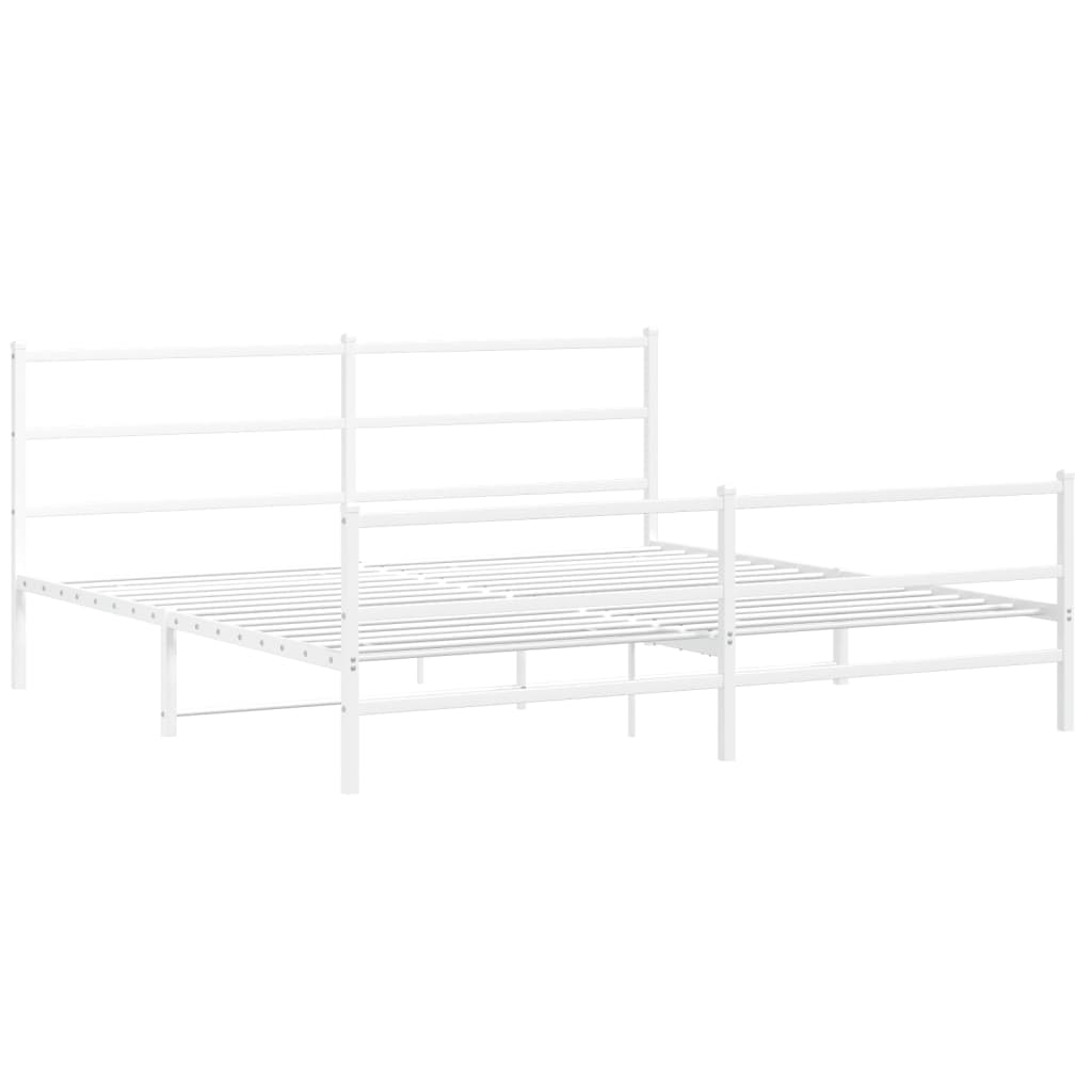 Sengeramme i metall med hode- og fotgavl hvit 200x200 cm