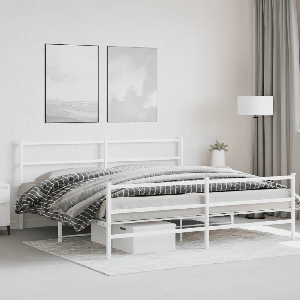 Sengeramme i metall med hode- og fotgavl hvit 200x200 cm