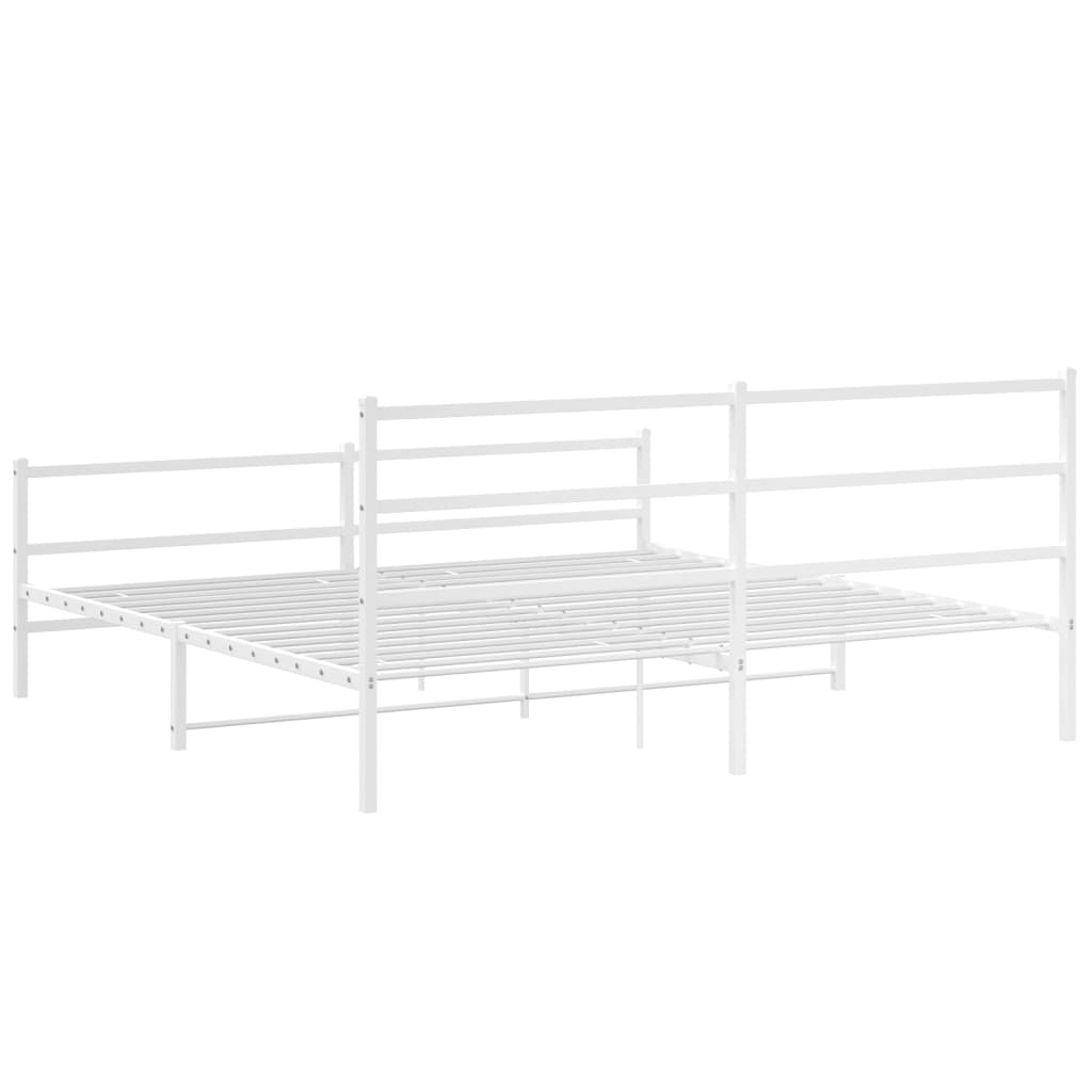 Sengeramme i metall med hode- og fotgavl hvit 200x200 cm