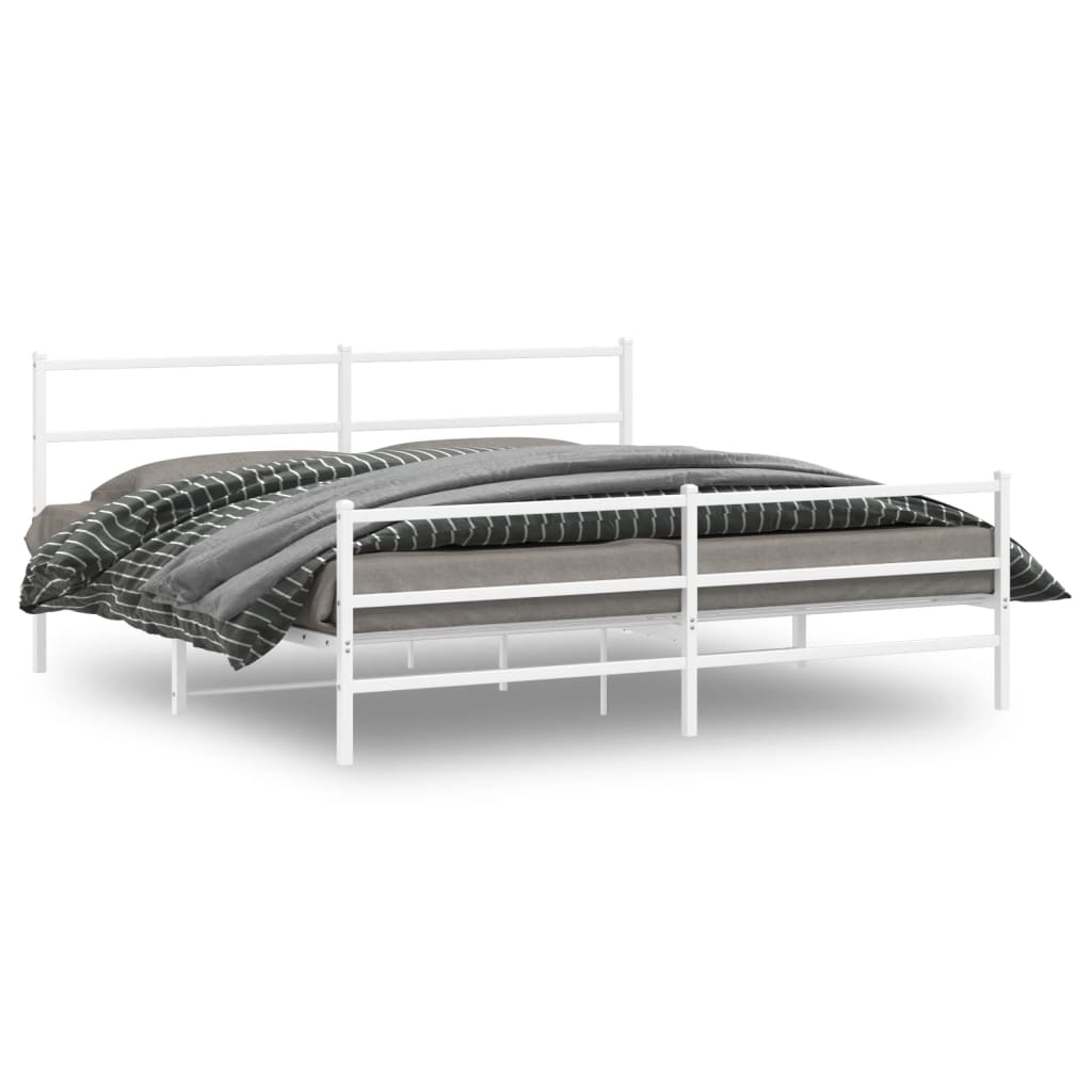 Sengeramme i metall med hode- og fotgavl hvit 200x200 cm