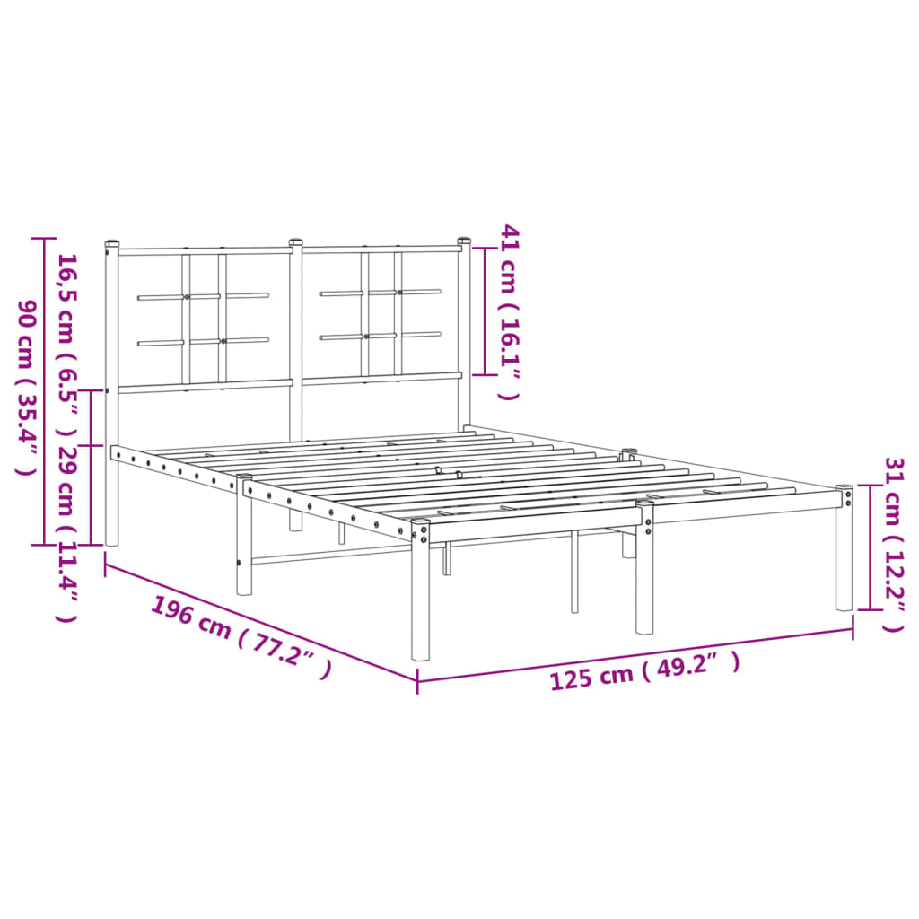 Sengeramme i metall med hodegavl svart 120x190 cm