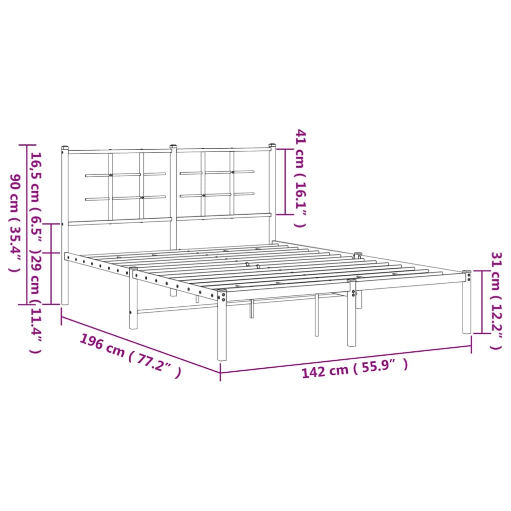 Sengeramme i metall med hodegavl svart 135x190 cm