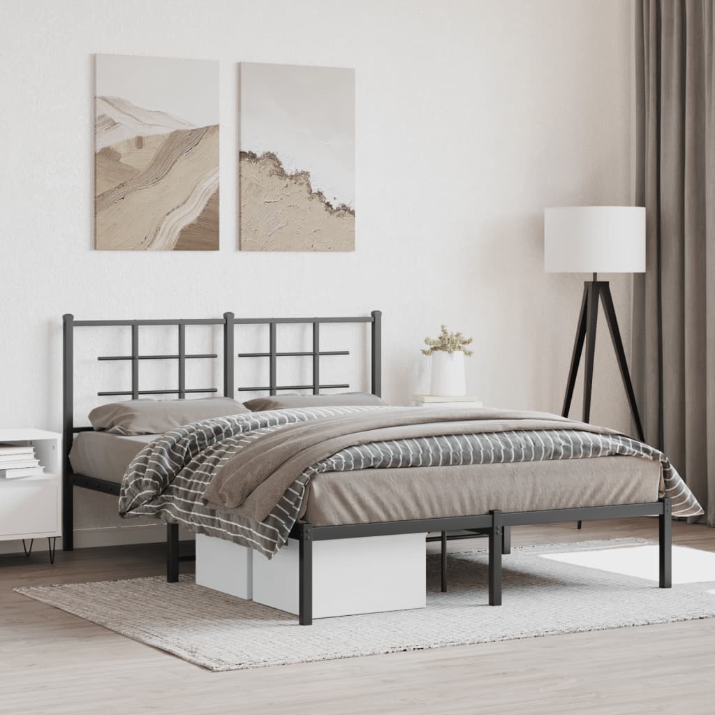 Sengeramme i metall med sengegavl svart 140x200 cm