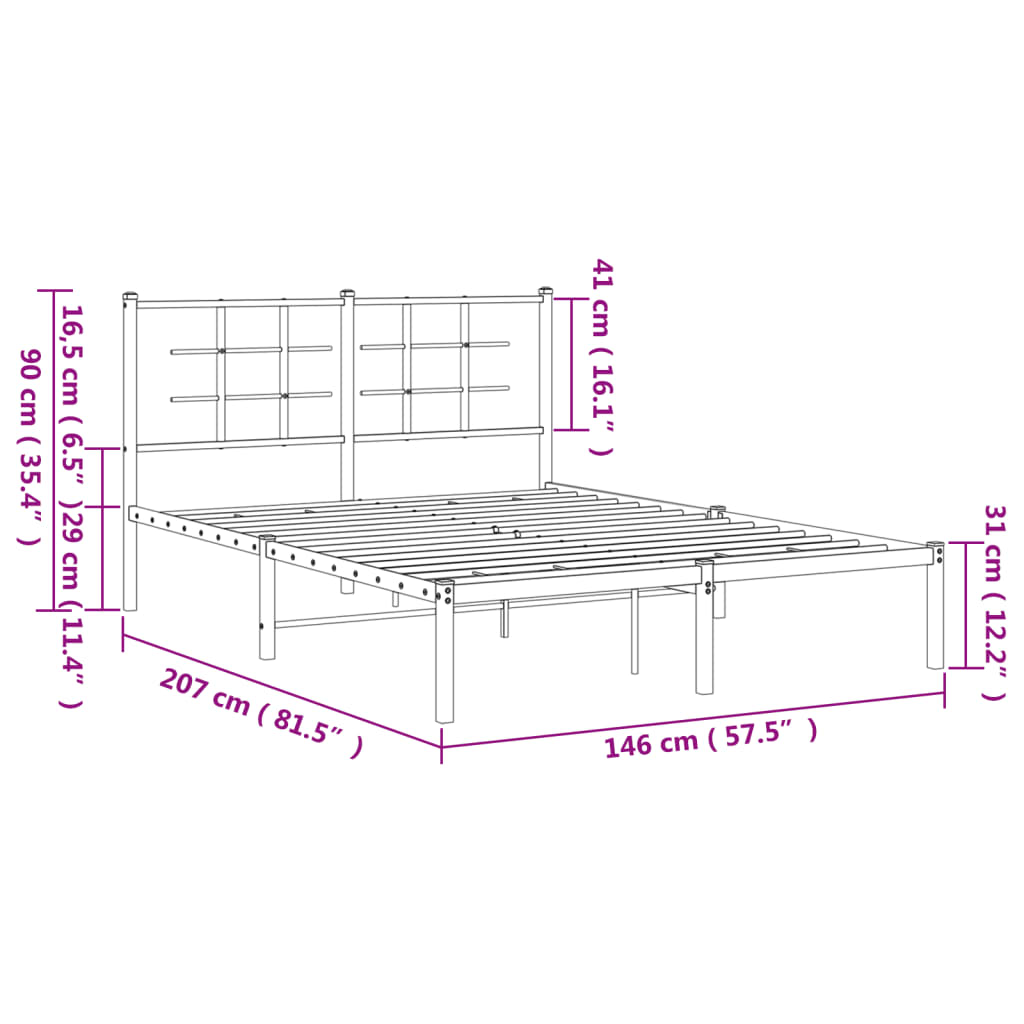 Sengeramme i metall med sengegavl svart 140x200 cm