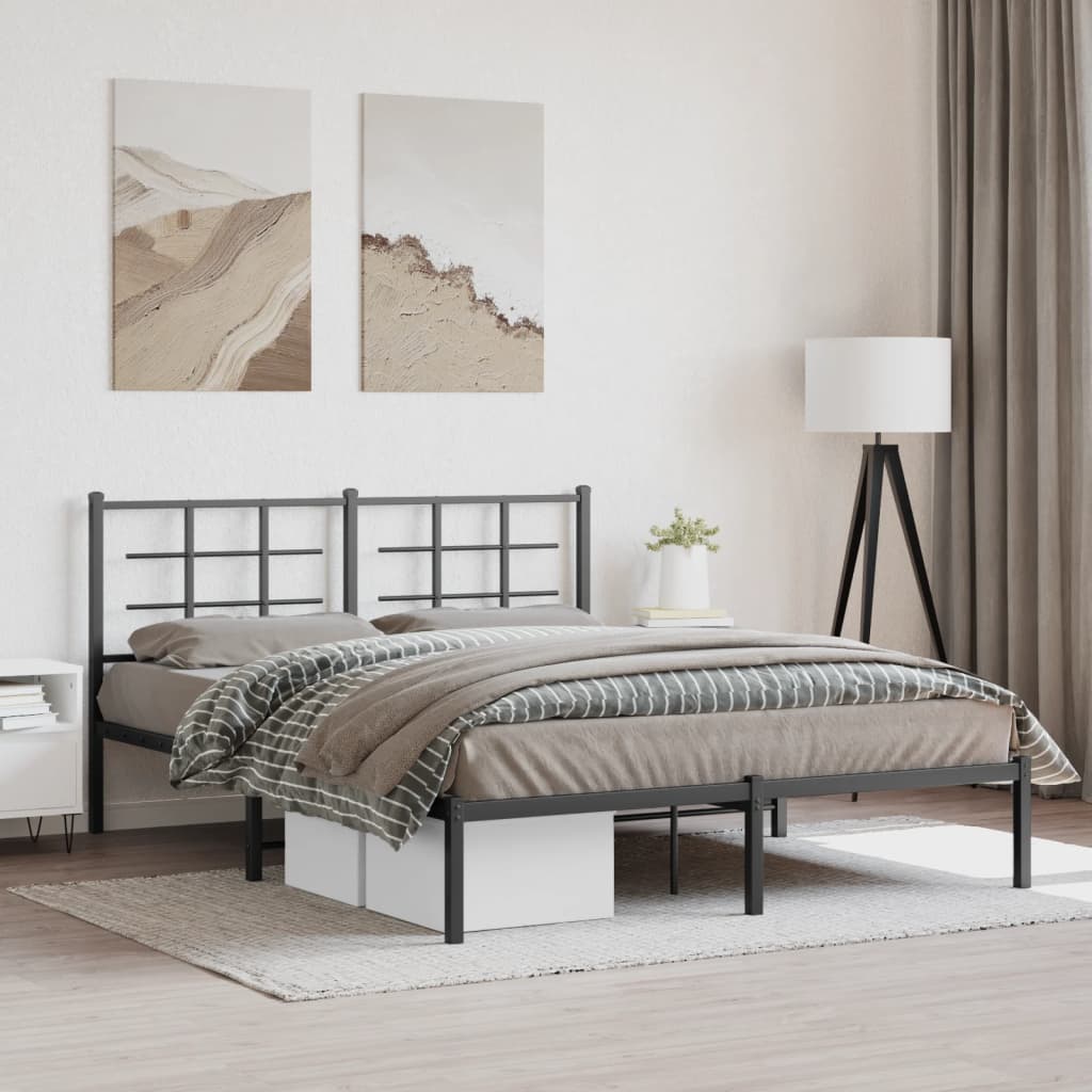 Sengeramme i metall med sengegavl svart 150x200 cm