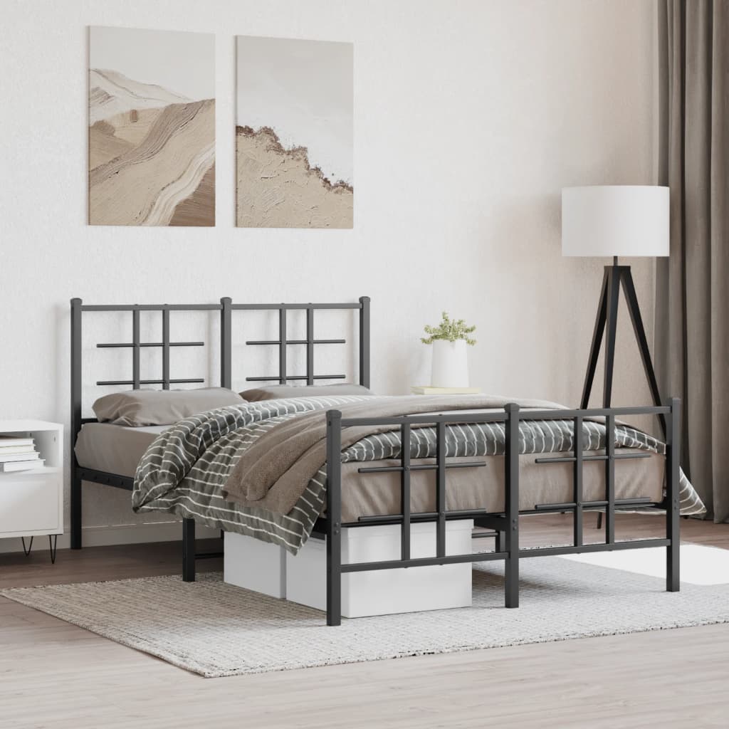 Sengeramme i metall med hode- og fotgavl svart 120x190 cm