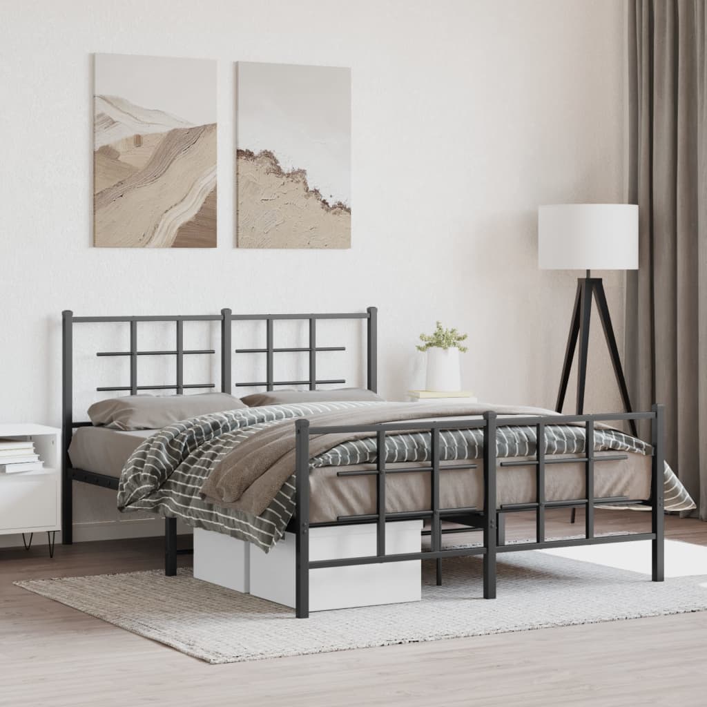 Sengeramme i metall med hode- og fotgavl svart 135x190 cm