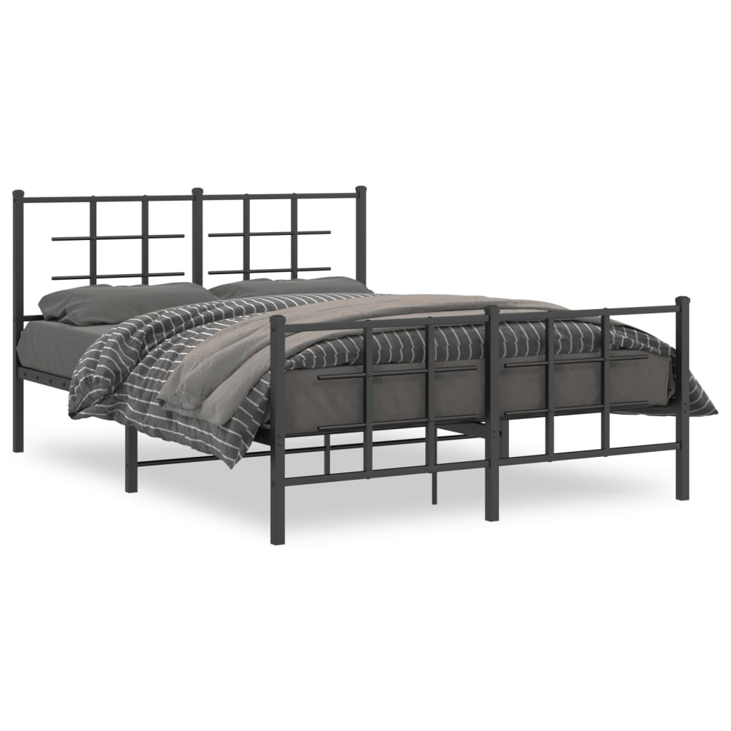 Sengeramme i metall med hode- og fotgavl svart 135x190 cm