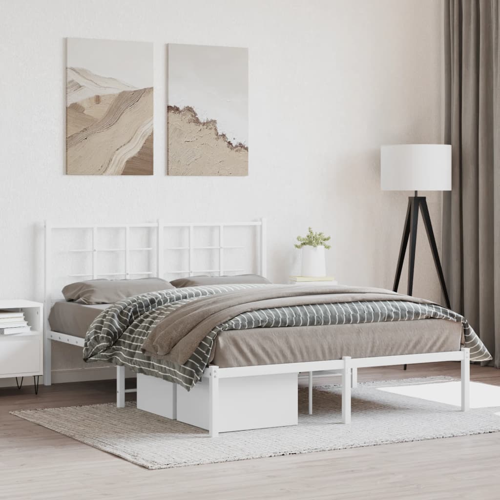 Sengeramme i metall med hodegavl hvit 140x190 cm
